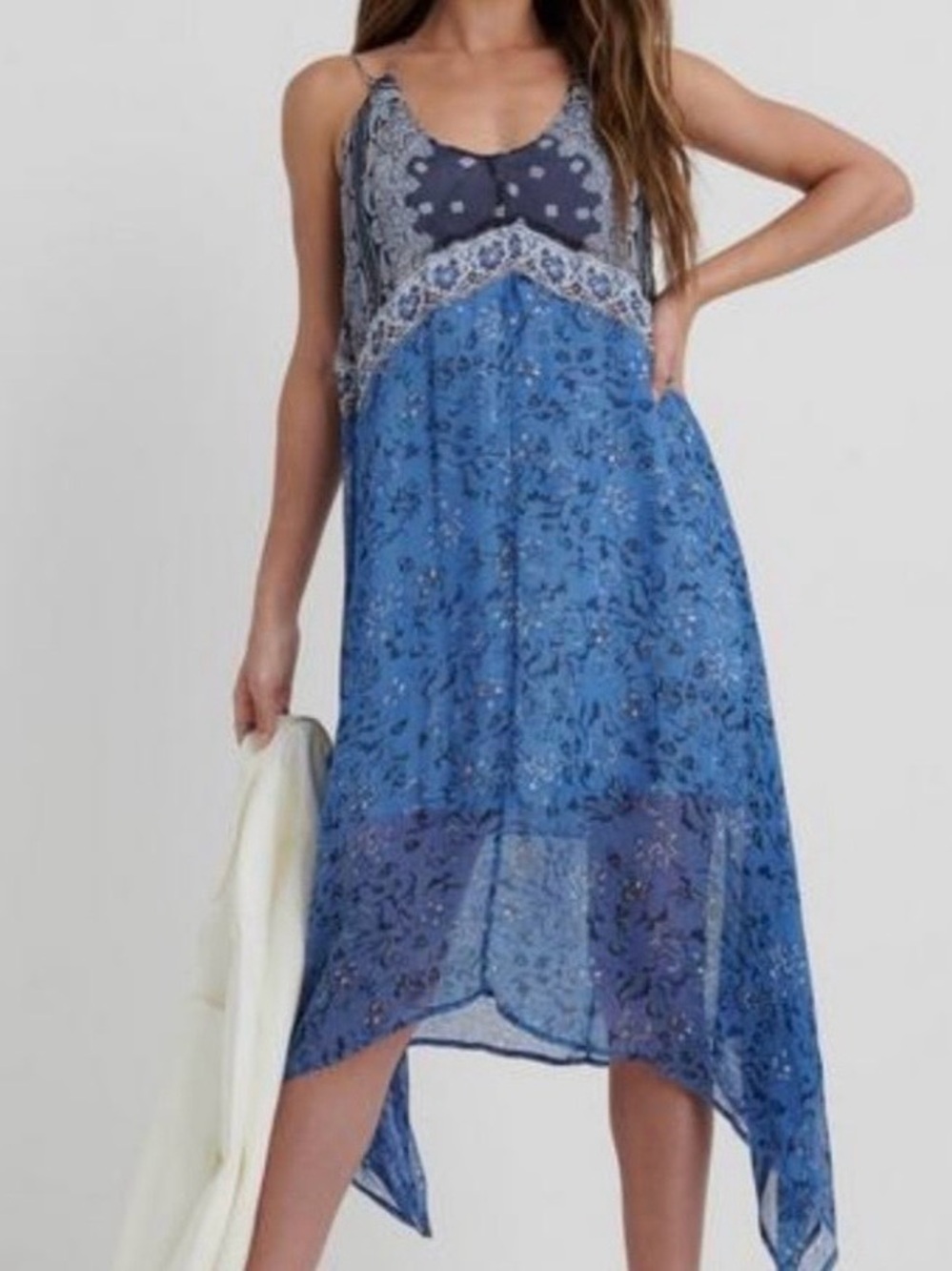 Lucky Brand Layla Scarf Print Asymmetrical Midi Dress -Small | Boho Cottagecore